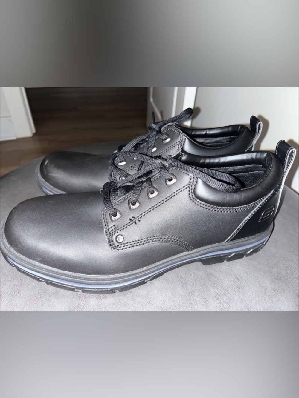 Skechers Segment Rilar Oxford Leather Work Shoes Mens Size 11.5 Black SN 64260